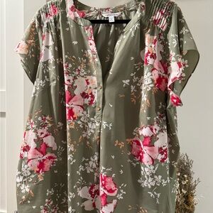 Croft & Barrow Olive Floral Blouse